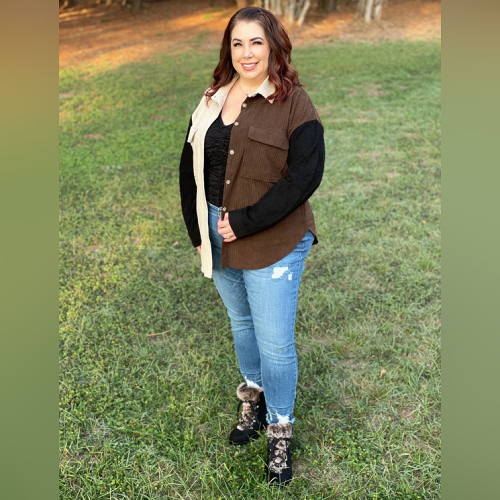 Color Block Shacket - Brown - Picture 4 of 5